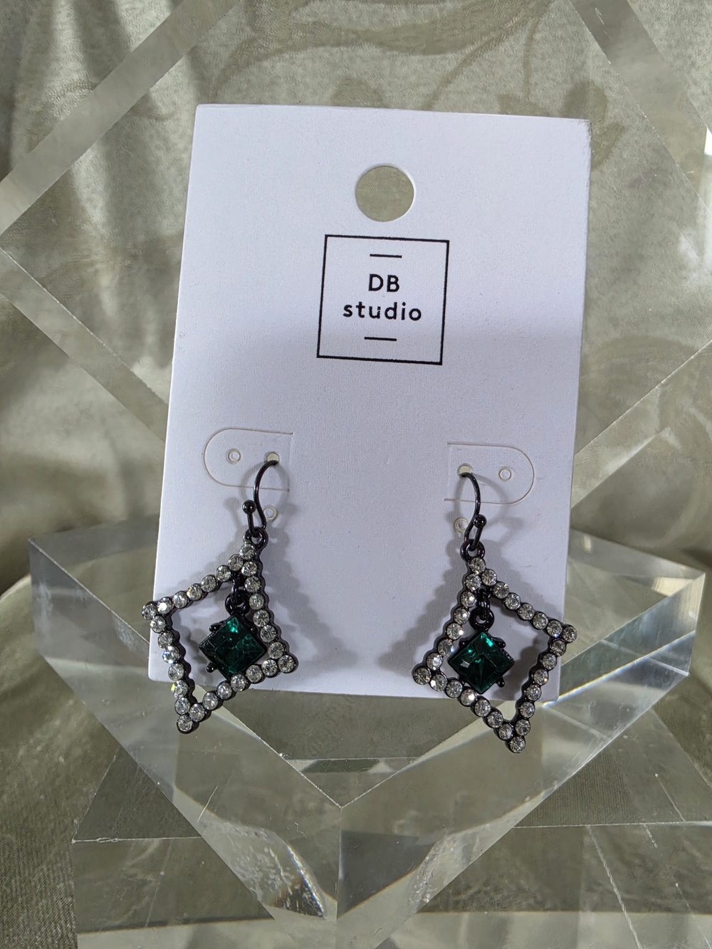 #1147 DB Studio Emerald Square Crystal Drop Earrings